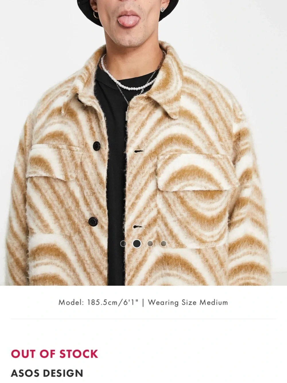 Asos design Oversized Brown & Cream Patterned Wool-Blend Shacket - Picture 7 of 9